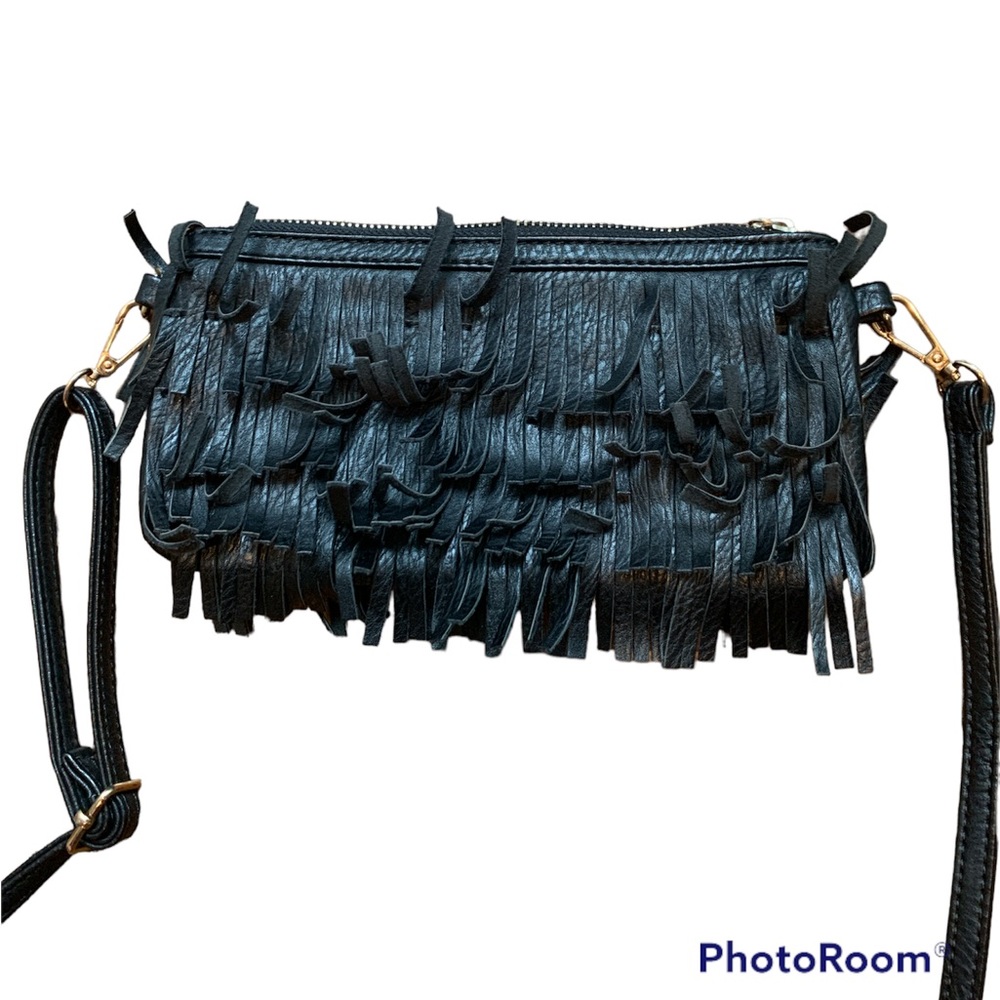 Faux leather fringe mini hand bag